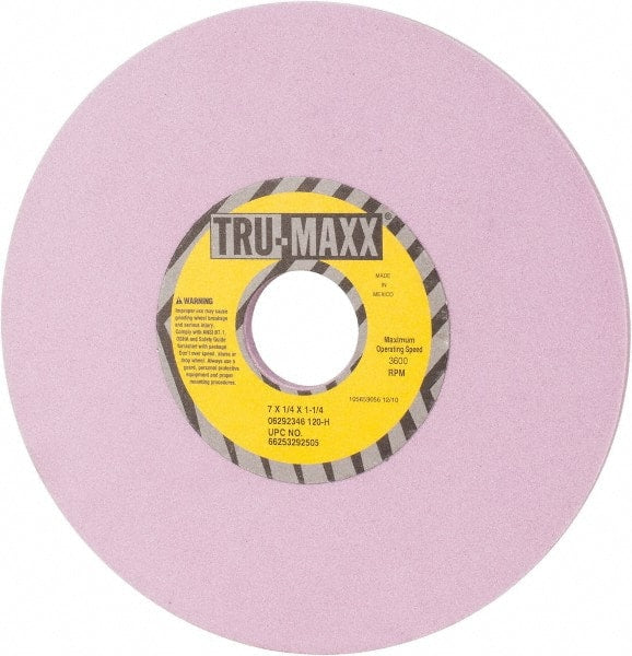 Tru-Maxx - 7" Diam x 1-1/4" Hole x 1/4" Thick, H Hardness, 120 Grit Surface Grinding Wheel - Aluminum Oxide, Type 1, Fine Grade, 3,600 Max RPM, Vitrified Bond, No Recess - Exact Tooling