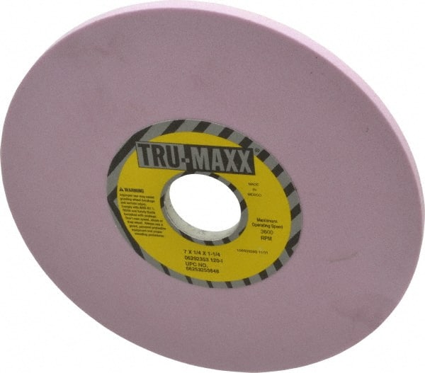 Tru-Maxx - 7" Diam x 1-1/4" Hole x 1/4" Thick, I Hardness, 120 Grit Surface Grinding Wheel - Aluminum Oxide, Type 1, Fine Grade, 3,600 Max RPM, Vitrified Bond, No Recess - Exact Tooling