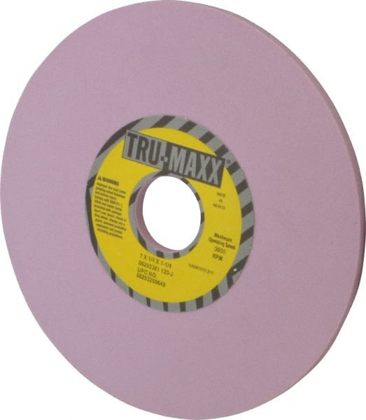 Tru-Maxx - 7" Diam x 1-1/4" Hole x 1/4" Thick, J Hardness, 120 Grit Surface Grinding Wheel - Aluminum Oxide, Type 1, Fine Grade, 3,600 Max RPM, Vitrified Bond, No Recess - Exact Tooling