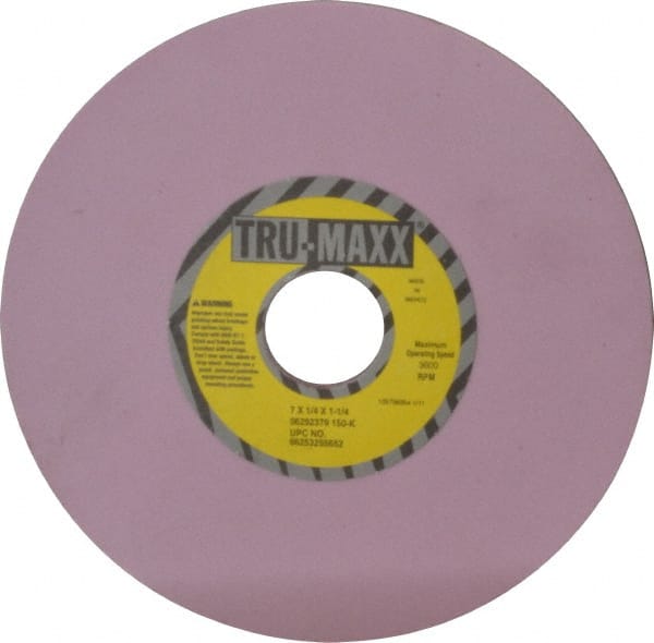 Tru-Maxx - 7" Diam x 1-1/4" Hole x 1/4" Thick, K Hardness, 150 Grit Surface Grinding Wheel - Aluminum Oxide, Type 1, Very Fine Grade, 3,600 Max RPM, Vitrified Bond, No Recess - Exact Tooling