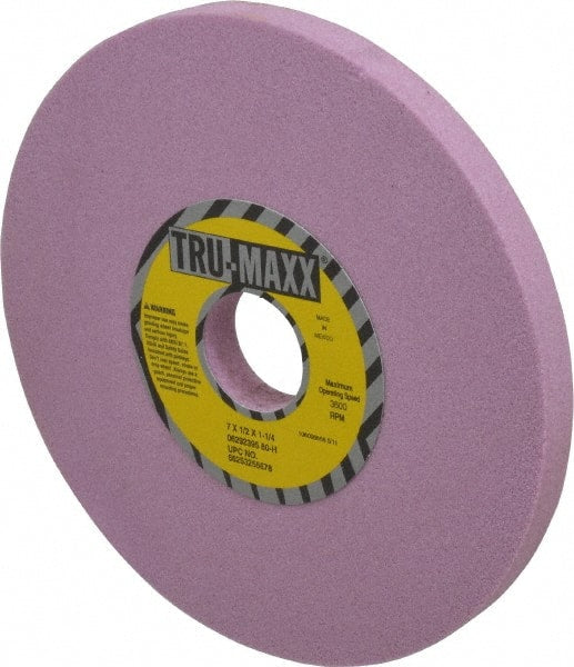 Tru-Maxx - 7" Diam x 1-1/4" Hole x 1/2" Thick, H Hardness, 80 Grit Surface Grinding Wheel - Aluminum Oxide, Type 1, Medium Grade, 3,600 Max RPM, Vitrified Bond, No Recess - Exact Tooling