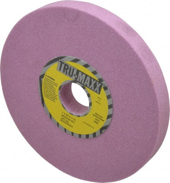 Tru-Maxx - 7" Diam x 1-1/4" Hole x 3/4" Thick, I Hardness, 60 Grit Surface Grinding Wheel - Aluminum Oxide, Type 1, Medium Grade, 3,600 Max RPM, Vitrified Bond, No Recess - Exact Tooling