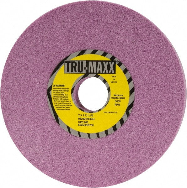 Tru-Maxx - 7" Diam x 1-1/4" Hole x 1" Thick, I Hardness, 60 Grit Surface Grinding Wheel - Aluminum Oxide, Type 1, Medium Grade, 3,600 Max RPM, Vitrified Bond, No Recess - Exact Tooling
