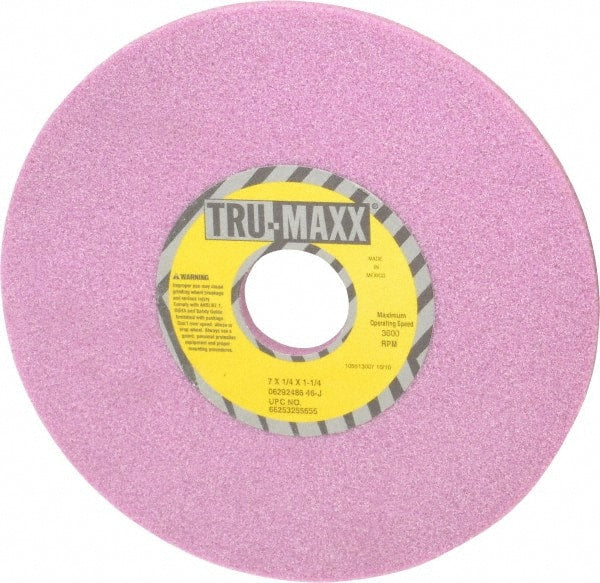 Tru-Maxx - 7" Diam x 1-1/4" Hole x 1/4" Thick, J Hardness, 46 Grit Surface Grinding Wheel - Aluminum Oxide, Type 1, Coarse Grade, 3,600 Max RPM, Vitrified Bond, No Recess - Exact Tooling