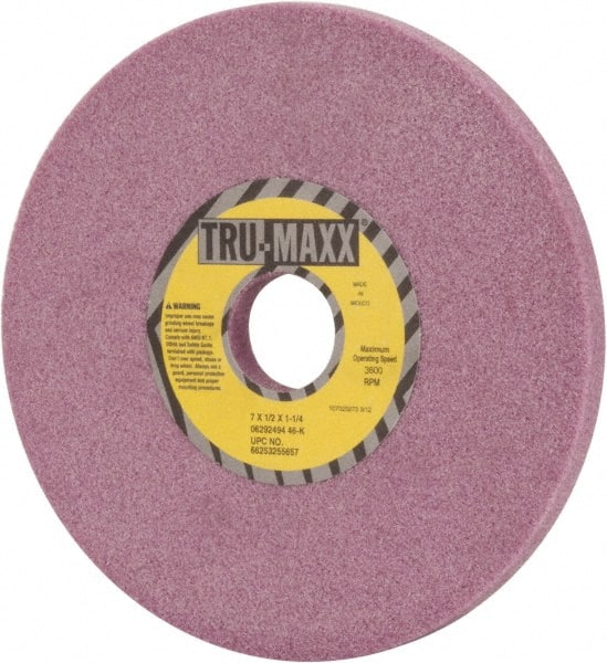 Tru-Maxx - 7" Diam x 1-1/4" Hole x 1/2" Thick, K Hardness, 46 Grit Surface Grinding Wheel - Aluminum Oxide, Type 1, Coarse Grade, 3,600 Max RPM, Vitrified Bond, No Recess - Exact Tooling
