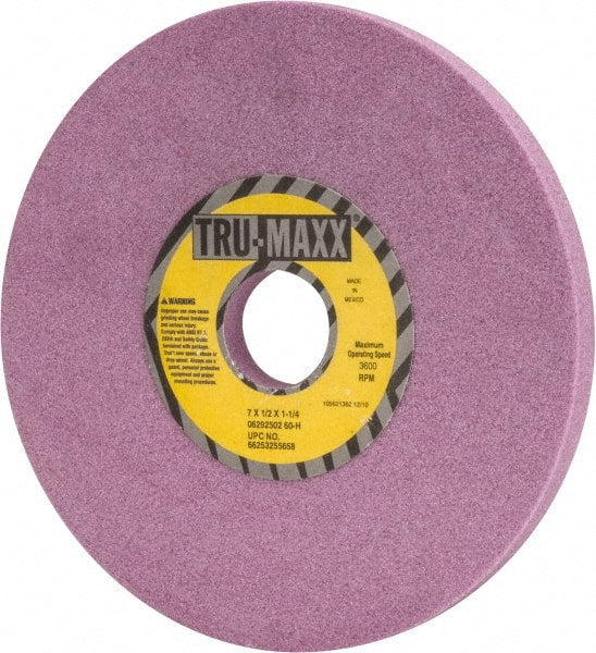 Tru-Maxx - 7" Diam x 1-1/4" Hole x 1/2" Thick, H Hardness, 60 Grit Surface Grinding Wheel - Aluminum Oxide, Type 1, Medium Grade, 3,600 Max RPM, Vitrified Bond, No Recess - Exact Tooling