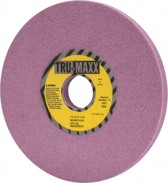 Tru-Maxx - 7" Diam x 1-1/4" Hole x 1/2" Thick, I Hardness, 60 Grit Surface Grinding Wheel - Aluminum Oxide, Type 1, Medium Grade, 3,600 Max RPM, Vitrified Bond, No Recess - Exact Tooling