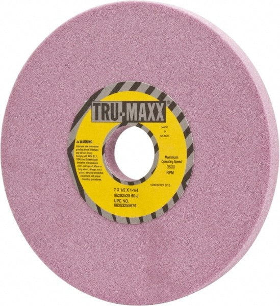 Tru-Maxx - 7" Diam x 1-1/4" Hole x 1/2" Thick, J Hardness, 60 Grit Surface Grinding Wheel - Aluminum Oxide, Type 1, Medium Grade, 3,600 Max RPM, Vitrified Bond, No Recess - Exact Tooling