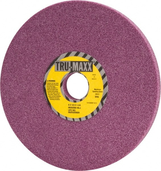 Tru-Maxx - 8" Diam x 1-1/4" Hole x 1/2" Thick, J Hardness, 46 Grit Surface Grinding Wheel - Aluminum Oxide, Type 1, Coarse Grade, 3,600 Max RPM, Vitrified Bond, No Recess - Exact Tooling