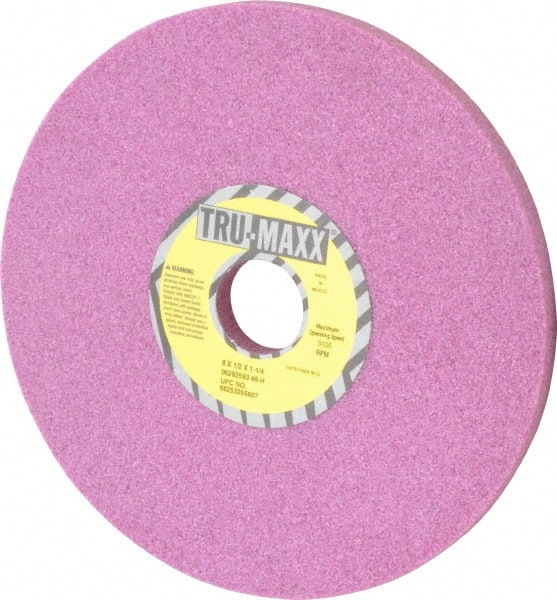 Tru-Maxx - 8" Diam x 1-1/4" Hole x 1/2" Thick, H Hardness, 46 Grit Surface Grinding Wheel - Aluminum Oxide, Type 1, Coarse Grade, 3,105 Max RPM, Vitrified Bond, No Recess - Exact Tooling