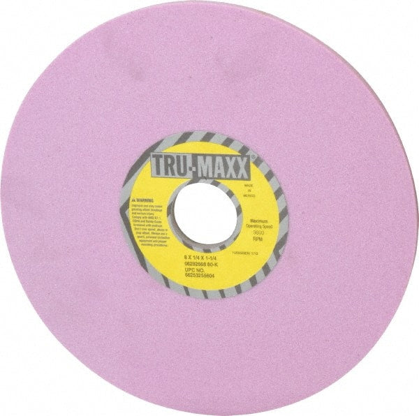 Tru-Maxx - 8" Diam x 1-1/4" Hole x 1/4" Thick, K Hardness, 80 Grit Surface Grinding Wheel - Aluminum Oxide, Type 1, Medium Grade, 3,600 Max RPM, Vitrified Bond, No Recess - Exact Tooling