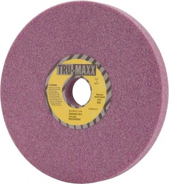 Tru-Maxx - 8" Diam x 1-1/4" Hole x 3/4" Thick, K Hardness, 46 Grit Surface Grinding Wheel - Aluminum Oxide, Type 1, Coarse Grade, 3,600 Max RPM, Vitrified Bond, No Recess - Exact Tooling