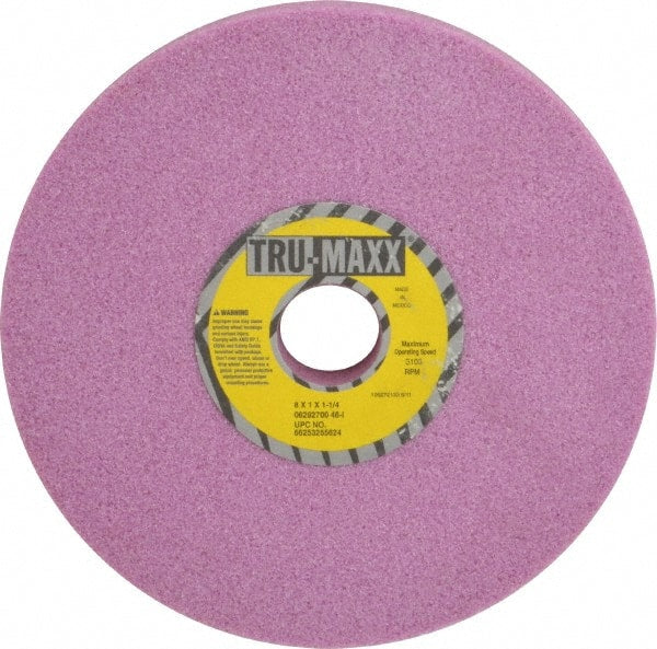 Tru-Maxx - 8" Diam x 1-1/4" Hole x 1" Thick, I Hardness, 46 Grit Surface Grinding Wheel - Aluminum Oxide, Type 1, Coarse Grade, 3,105 Max RPM, Vitrified Bond, No Recess - Exact Tooling