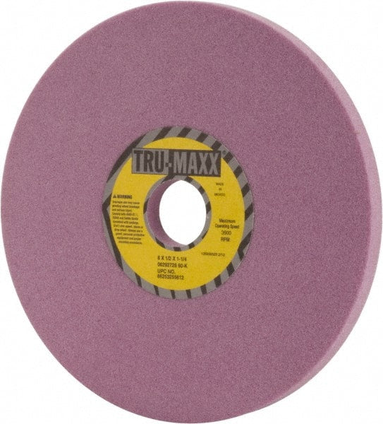 Tru-Maxx - 8" Diam x 1-1/4" Hole x 1/2" Thick, K Hardness, 60 Grit Surface Grinding Wheel - Aluminum Oxide, Type 1, Medium Grade, 3,600 Max RPM, Vitrified Bond, No Recess - Exact Tooling