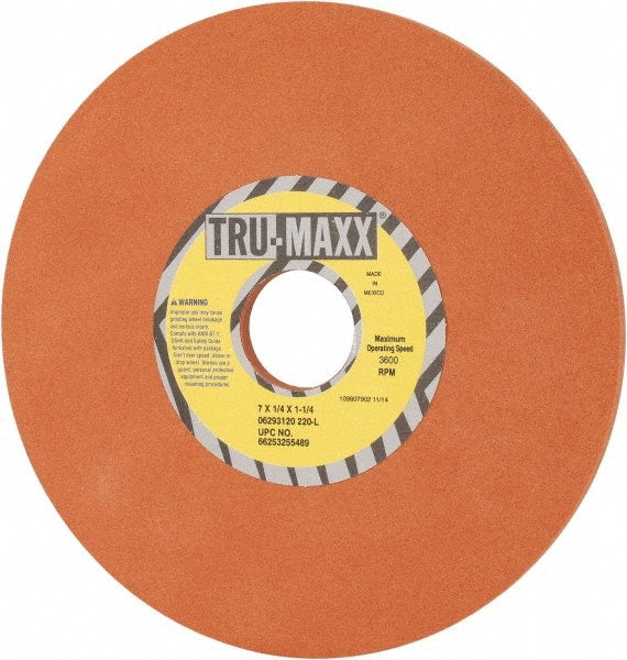 Tru-Maxx - 7" Diam x 1-1/4" Hole x 1/4" Thick, L Hardness, 220 Grit Surface Grinding Wheel - Aluminum Oxide, Type 1, Very Fine Grade, 3,600 Max RPM, Vitrified Bond, No Recess - Exact Tooling