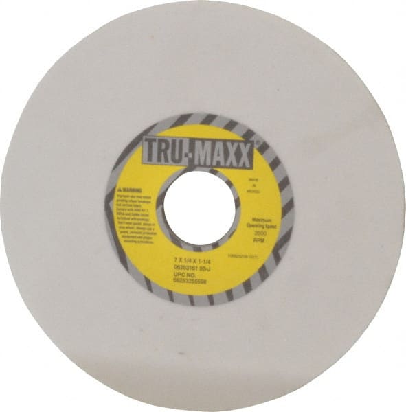 Tru-Maxx - 7" Diam x 1-1/4" Hole x 1/4" Thick, J Hardness, 80 Grit Surface Grinding Wheel - Aluminum Oxide, Type 1, Medium Grade, 3,600 Max RPM, Vitrified Bond, No Recess - Exact Tooling