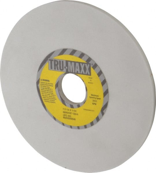 Tru-Maxx - 7" Diam x 1-1/4" Hole x 1/4" Thick, H Hardness, 120 Grit Surface Grinding Wheel - Aluminum Oxide, Type 1, Fine Grade, 3,600 Max RPM, Vitrified Bond, No Recess - Exact Tooling