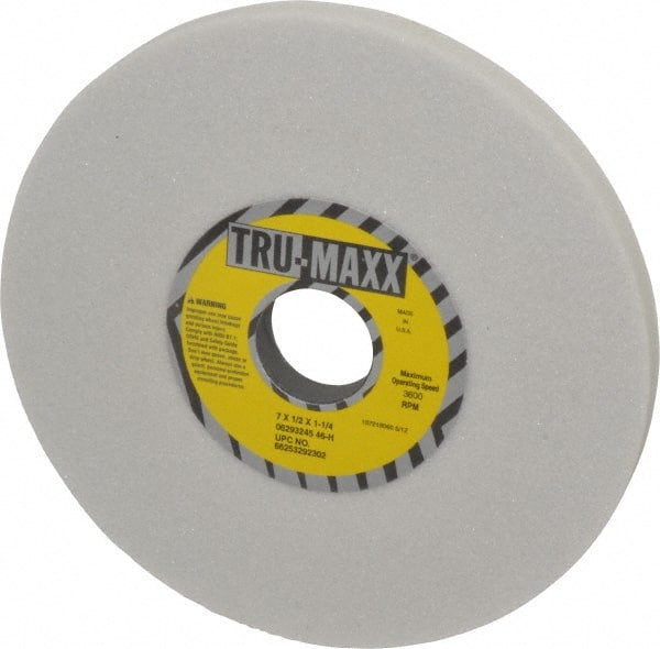 Tru-Maxx - 7" Diam x 1-1/4" Hole x 1/2" Thick, H Hardness, 46 Grit Surface Grinding Wheel - Aluminum Oxide, Type 1, Coarse Grade, 3,600 Max RPM, Vitrified Bond, No Recess - Exact Tooling