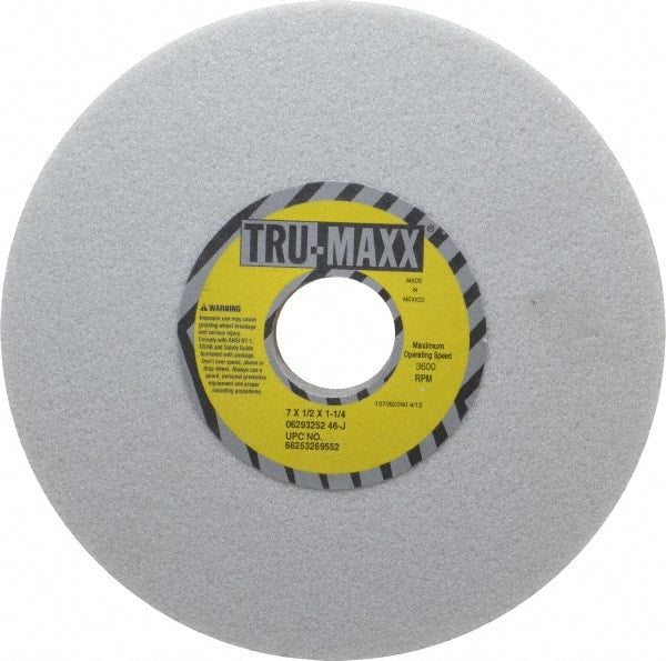 Tru-Maxx - 7" Diam x 1-1/4" Hole x 1/2" Thick, J Hardness, 46 Grit Surface Grinding Wheel - Aluminum Oxide, Type 1, Coarse Grade, 3,600 Max RPM, Vitrified Bond, No Recess - Exact Tooling