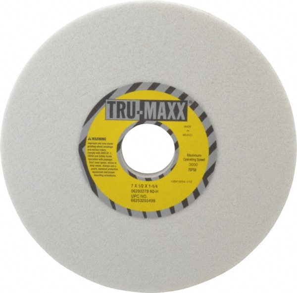 Tru-Maxx - 7" Diam x 1-1/4" Hole x 1/2" Thick, H Hardness, 60 Grit Surface Grinding Wheel - Aluminum Oxide, Type 1, Medium Grade, 3,600 Max RPM, Vitrified Bond, No Recess - Exact Tooling