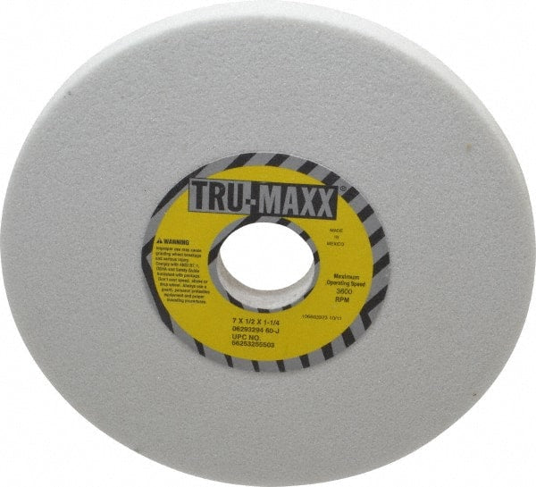 Tru-Maxx - 7" Diam x 1-1/4" Hole x 1/2" Thick, J Hardness, 60 Grit Surface Grinding Wheel - Aluminum Oxide, Type 1, Medium Grade, 3,600 Max RPM, Vitrified Bond, No Recess - Exact Tooling