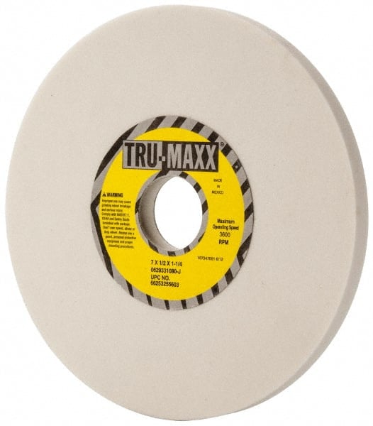 Tru-Maxx - 7" Diam x 1-1/4" Hole x 1/2" Thick, J Hardness, 80 Grit Surface Grinding Wheel - Aluminum Oxide, Type 1, Medium Grade, 3,600 Max RPM, Vitrified Bond, No Recess - Exact Tooling