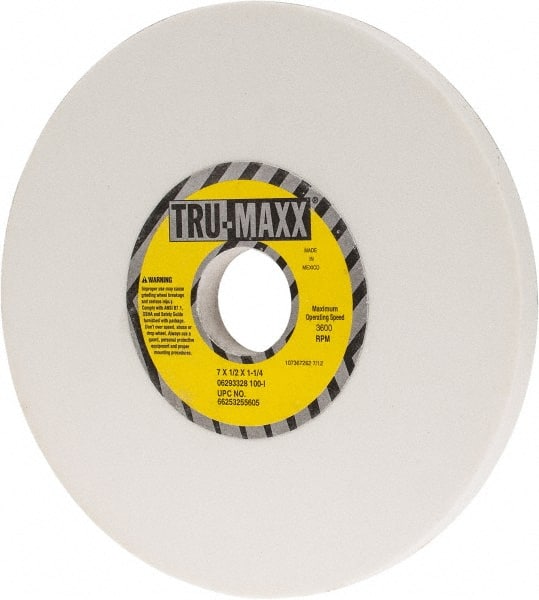 Tru-Maxx - 7" Diam x 1-1/4" Hole x 1/2" Thick, I Hardness, 100 Grit Surface Grinding Wheel - Aluminum Oxide, Type 1, Fine Grade, 3,600 Max RPM, Vitrified Bond, No Recess - Exact Tooling
