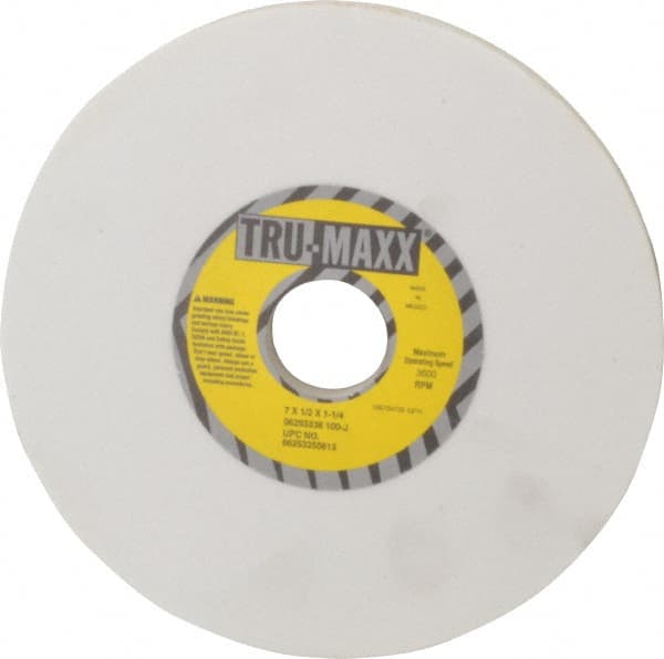 Tru-Maxx - 7" Diam x 1-1/4" Hole x 1/2" Thick, J Hardness, 100 Grit Surface Grinding Wheel - Aluminum Oxide, Type 1, Fine Grade, 3,600 Max RPM, Vitrified Bond, No Recess - Exact Tooling