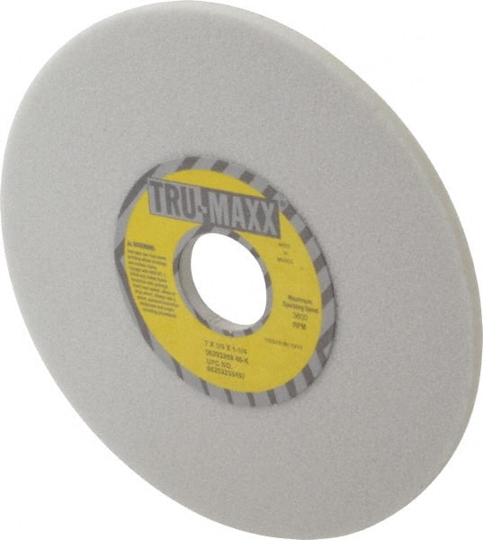 Tru-Maxx - 7" Diam x 1-1/4" Hole x 1/4" Thick, K Hardness, 46 Grit Surface Grinding Wheel - Aluminum Oxide, Type 1, Coarse Grade, 3,600 Max RPM, Vitrified Bond, No Recess - Exact Tooling