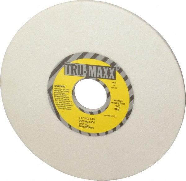 Tru-Maxx - 7" Diam x 1-1/4" Hole x 1/4" Thick, I Hardness, 60 Grit Surface Grinding Wheel - Aluminum Oxide, Type 1, Medium Grade, 3,600 Max RPM, Vitrified Bond, No Recess - Exact Tooling