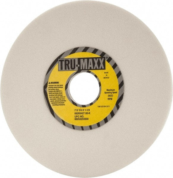 Tru-Maxx - 7" Diam x 1-1/4" Hole x 1/4" Thick, K Hardness, 80 Grit Surface Grinding Wheel - Aluminum Oxide, Type 1, Medium Grade, 3,600 Max RPM, Vitrified Bond, No Recess - Exact Tooling