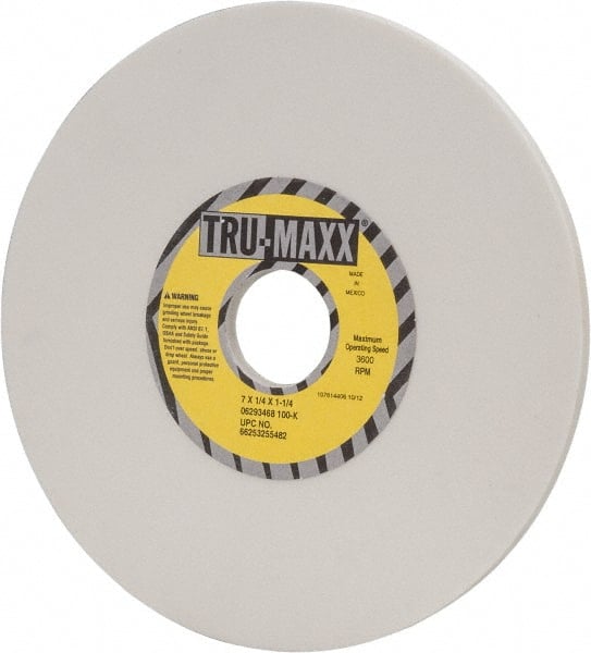 Tru-Maxx - 7" Diam x 1-1/4" Hole x 1/4" Thick, K Hardness, 100 Grit Surface Grinding Wheel - Aluminum Oxide, Type 1, Fine Grade, 3,600 Max RPM, Vitrified Bond, No Recess - Exact Tooling