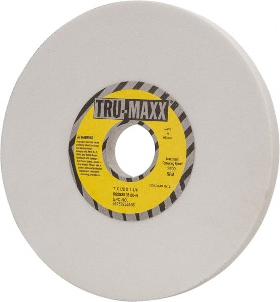Tru-Maxx - 7" Diam x 1-1/4" Hole x 1/2" Thick, H Hardness, 80 Grit Surface Grinding Wheel - Aluminum Oxide, Type 1, Medium Grade, 3,600 Max RPM, Vitrified Bond, No Recess - Exact Tooling
