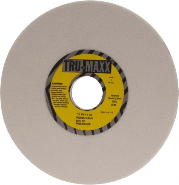 Tru-Maxx - 7" Diam x 1-1/4" Hole x 1/4" Thick, H Hardness, 80 Grit Surface Grinding Wheel - Aluminum Oxide, Type 1, Medium Grade, 3,600 Max RPM, Vitrified Bond, No Recess - Exact Tooling