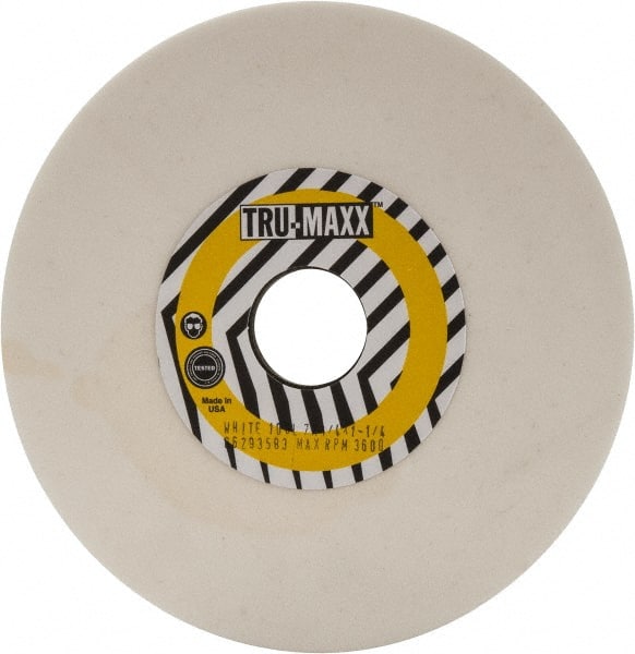Tru-Maxx - 7" Diam x 1-1/4" Hole x 1/4" Thick, L Hardness, 100 Grit Surface Grinding Wheel - Aluminum Oxide, Type 1, Fine Grade, 3,600 Max RPM, Vitrified Bond, No Recess - Exact Tooling
