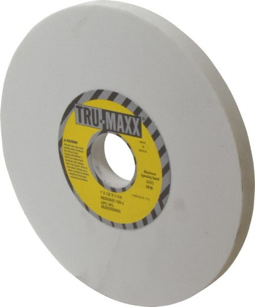 Tru-Maxx - 7" Diam x 1-1/4" Hole x 1/2" Thick, J Hardness, 120 Grit Surface Grinding Wheel - Aluminum Oxide, Type 1, Fine Grade, 3,600 Max RPM, Vitrified Bond, No Recess - Exact Tooling