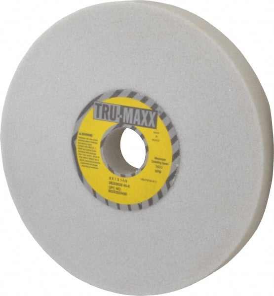 Tru-Maxx - 8" Diam x 1-1/4" Hole x 1" Thick, K Hardness, 46 Grit Surface Grinding Wheel - Aluminum Oxide, Type 1, Coarse Grade, 3,600 Max RPM, Vitrified Bond, No Recess - Exact Tooling