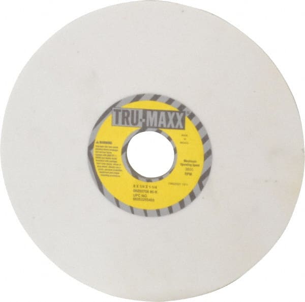 Tru-Maxx - 8" Diam x 1-1/4" Hole x 1/4" Thick, K Hardness, 80 Grit Surface Grinding Wheel - Aluminum Oxide, Type 1, Medium Grade, 3,600 Max RPM, Vitrified Bond, No Recess - Exact Tooling