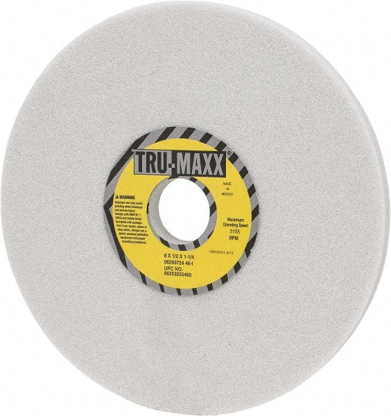 Tru-Maxx - 8" Diam x 1-1/4" Hole x 1/2" Thick, I Hardness, 46 Grit Surface Grinding Wheel - Aluminum Oxide, Type 1, Coarse Grade, 3,105 Max RPM, Vitrified Bond, No Recess - Exact Tooling