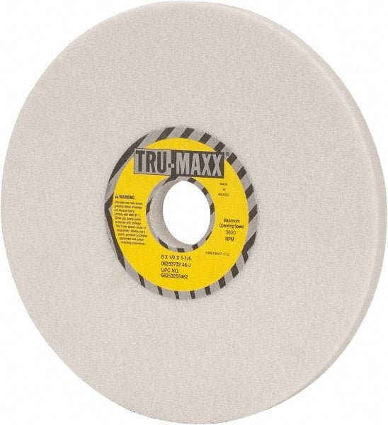 Tru-Maxx - 8" Diam x 1-1/4" Hole x 1/2" Thick, J Hardness, 46 Grit Surface Grinding Wheel - Aluminum Oxide, Type 1, Coarse Grade, 3,600 Max RPM, Vitrified Bond, No Recess - Exact Tooling