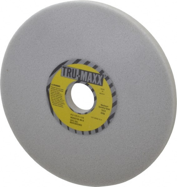 Tru-Maxx - 8" Diam x 1-1/4" Hole x 1/2" Thick, K Hardness, 46 Grit Surface Grinding Wheel - Aluminum Oxide, Type 1, Coarse Grade, 3,600 Max RPM, Vitrified Bond, No Recess - Exact Tooling