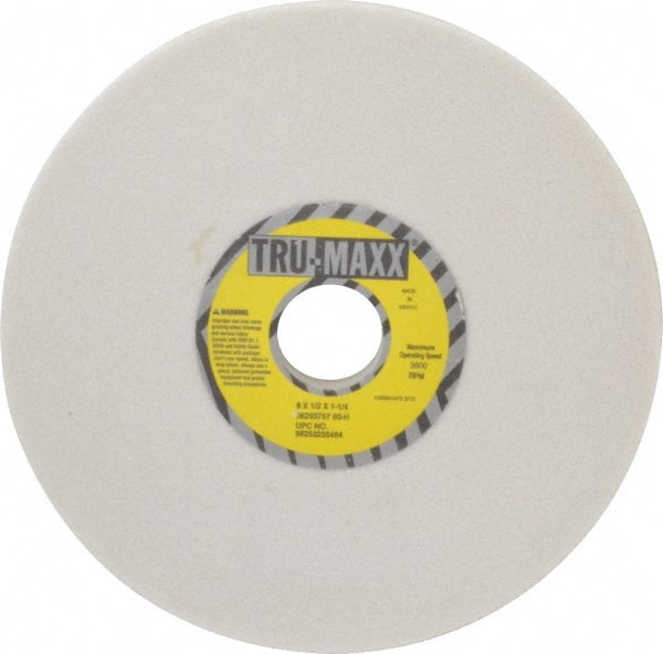 Tru-Maxx - 8" Diam x 1-1/4" Hole x 1/2" Thick, H Hardness, 60 Grit Surface Grinding Wheel - Aluminum Oxide, Type 1, Medium Grade, 3,600 Max RPM, Vitrified Bond, No Recess - Exact Tooling