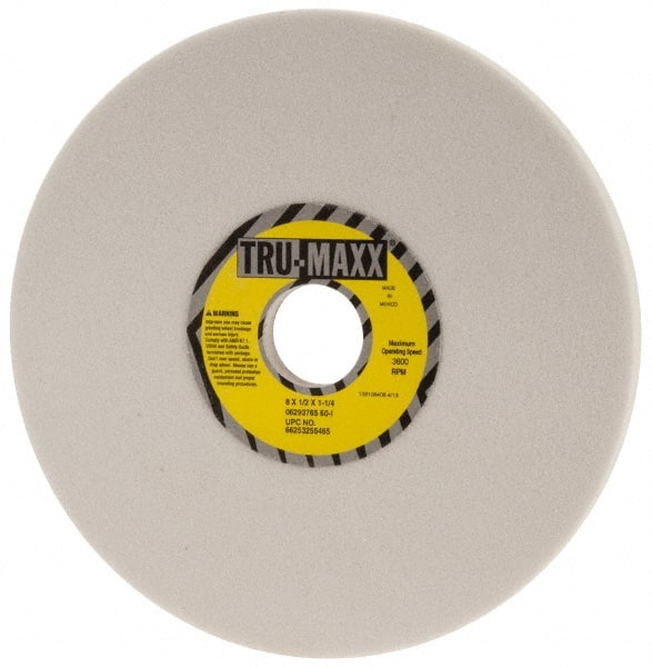 Tru-Maxx - 8" Diam x 1-1/4" Hole x 1/2" Thick, I Hardness, 60 Grit Surface Grinding Wheel - Aluminum Oxide, Type 1, Medium Grade, 3,600 Max RPM, Vitrified Bond, No Recess - Exact Tooling