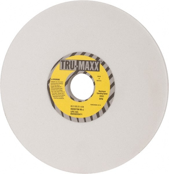 Tru-Maxx - 8" Diam x 1-1/4" Hole x 1/2" Thick, J Hardness, 80 Grit Surface Grinding Wheel - Aluminum Oxide, Type 1, Medium Grade, 3,600 Max RPM, Vitrified Bond, No Recess - Exact Tooling
