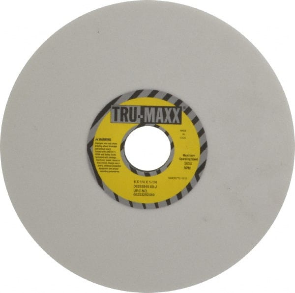Tru-Maxx - 8" Diam x 1-1/4" Hole x 1/4" Thick, J Hardness, 60 Grit Surface Grinding Wheel - Aluminum Oxide, Type 1, Medium Grade, 3,600 Max RPM, Vitrified Bond, No Recess - Exact Tooling