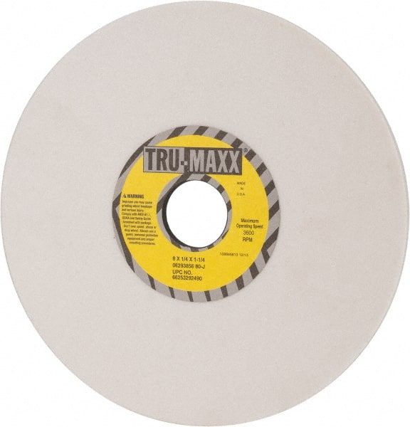 Tru-Maxx - 8" Diam x 1-1/4" Hole x 1/4" Thick, J Hardness, 80 Grit Surface Grinding Wheel - Aluminum Oxide, Type 1, Medium Grade, 3,600 Max RPM, Vitrified Bond, No Recess - Exact Tooling