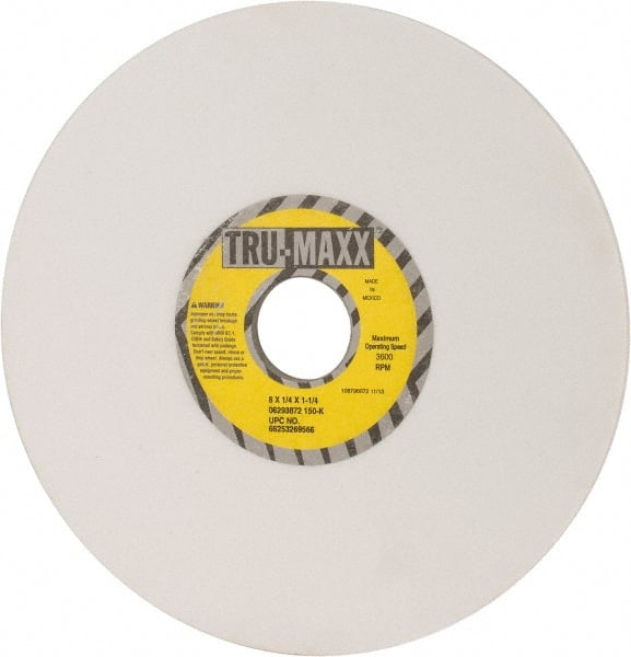 Tru-Maxx - 8" Diam x 1-1/4" Hole x 1/4" Thick, K Hardness, 150 Grit Surface Grinding Wheel - Aluminum Oxide, Type 1, Very Fine Grade, 3,600 Max RPM, Vitrified Bond, No Recess - Exact Tooling