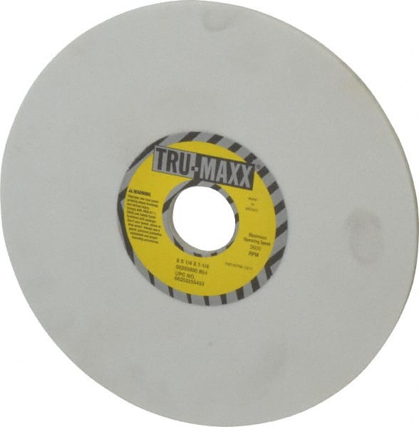Tru-Maxx - 8" Diam x 1-1/4" Hole x 1/4" Thick, I Hardness, 80 Grit Surface Grinding Wheel - Aluminum Oxide, Type 1, Medium Grade, 3,600 Max RPM, Vitrified Bond, No Recess - Exact Tooling