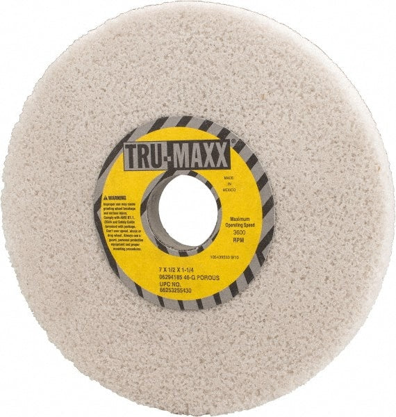 Tru-Maxx - 7" Diam x 1-1/4" Hole x 1/2" Thick, G Hardness, 46 Grit Surface Grinding Wheel - Aluminum Oxide, Type 1, Coarse Grade, 3,600 Max RPM, Vitrified Bond, No Recess - Exact Tooling