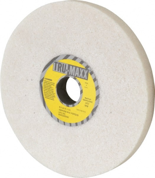 Tru-Maxx - 8" Diam x 1-1/4" Hole x 3/4" Thick, K Hardness, 46 Grit Surface Grinding Wheel - Aluminum Oxide, Type 1, Coarse Grade, 3,600 Max RPM, Vitrified Bond, No Recess - Exact Tooling